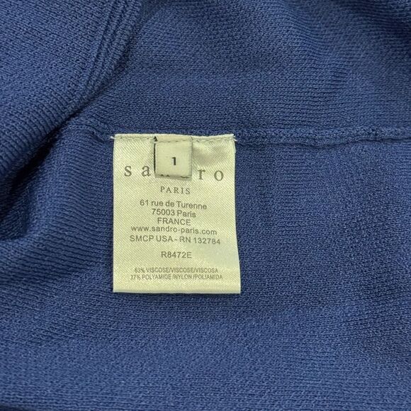 Sandro Paris Savage Blue Sleeveless Knit Stretch Fit & Flare Zip-Front Dress 1 - Picture 9 of 12